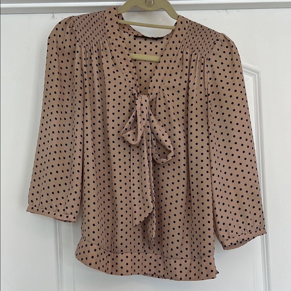 The Limited Blush Polka Dot Blouse with Bow Tie